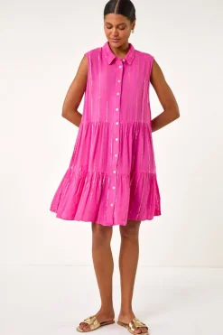 Roman Fuchsia Shimmer Button Through Shirt Dress