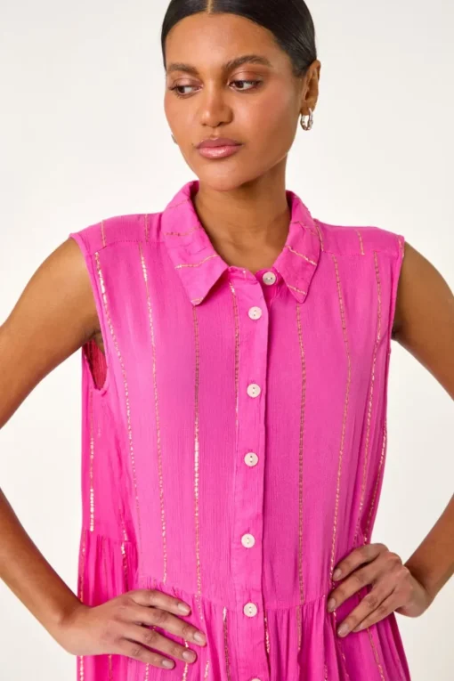 Roman Fuchsia Shimmer Button Through Shirt Dress