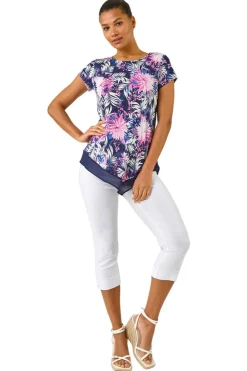 Roman Fuchsia Textured Floral Print Asymmetric Top