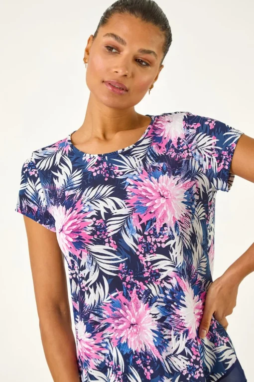 Roman Fuchsia Textured Floral Print Asymmetric Top