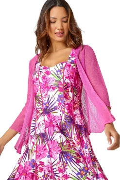 Roman Fuchsia Textured Pointelle Detail Shrug