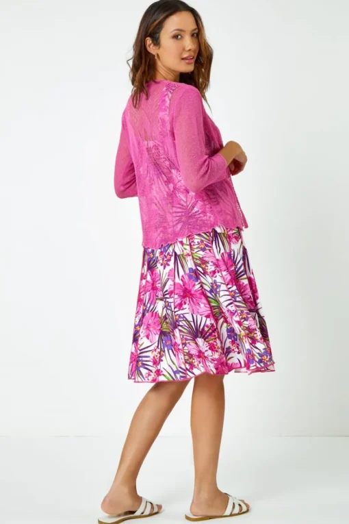 Roman Fuchsia Textured Pointelle Detail Shrug