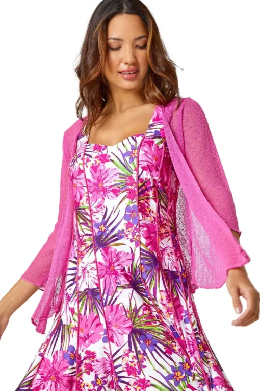Roman Fuchsia Textured Pointelle Detail Shrug