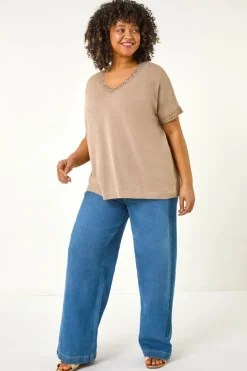 Roman Gold Curve Hotfix V-Neck Knit Top