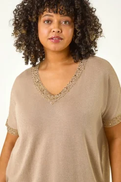 Roman Gold Curve Hotfix V-Neck Knit Top