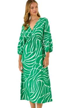 Roman Green Abstract Geometric Midi Dress