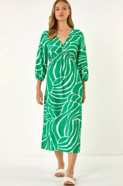Roman Green Abstract Geometric Midi Dress