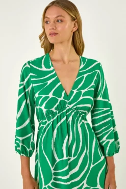 Roman Green Abstract Geometric Midi Dress