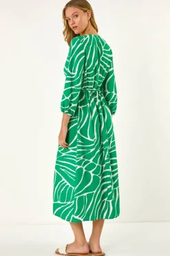 Roman Green Abstract Geometric Midi Dress