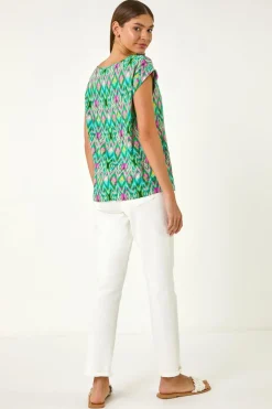 Roman Green Abstract Print Shell Top