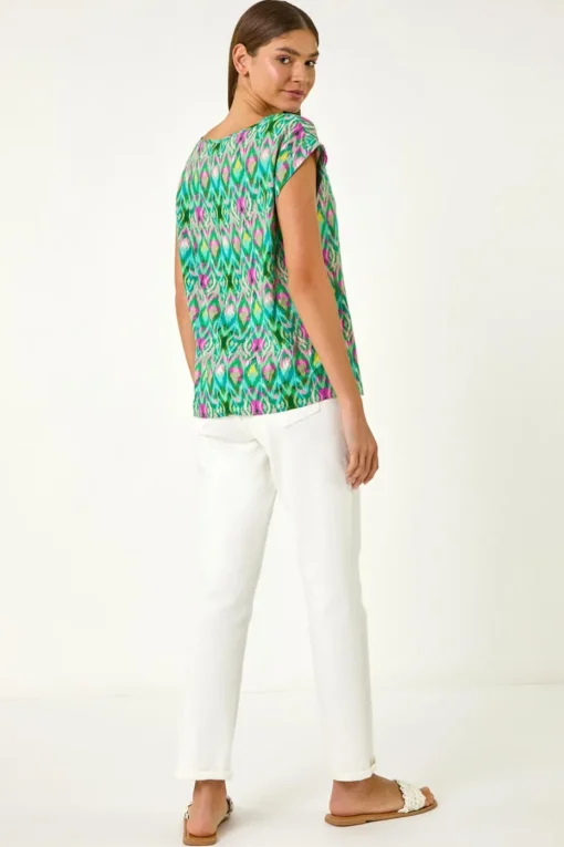 Roman Green Abstract Print Shell Top