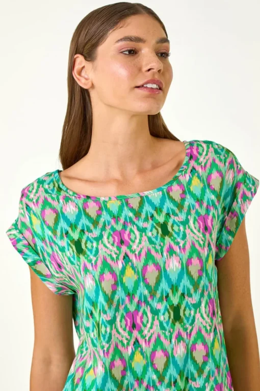 Roman Green Abstract Print Shell Top