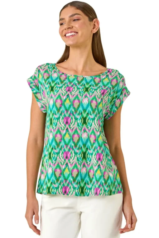 Roman Green Abstract Print Shell Top