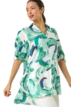 Roman Green Abstract Print Longline Overshirt