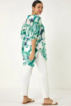 Roman Green Abstract Print Longline Overshirt