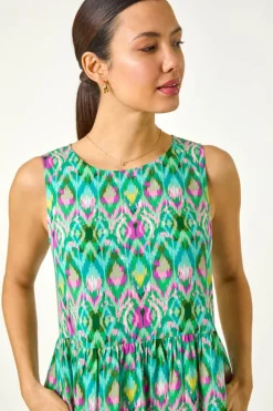 Roman Green Abstract Print Smock Midi Dress