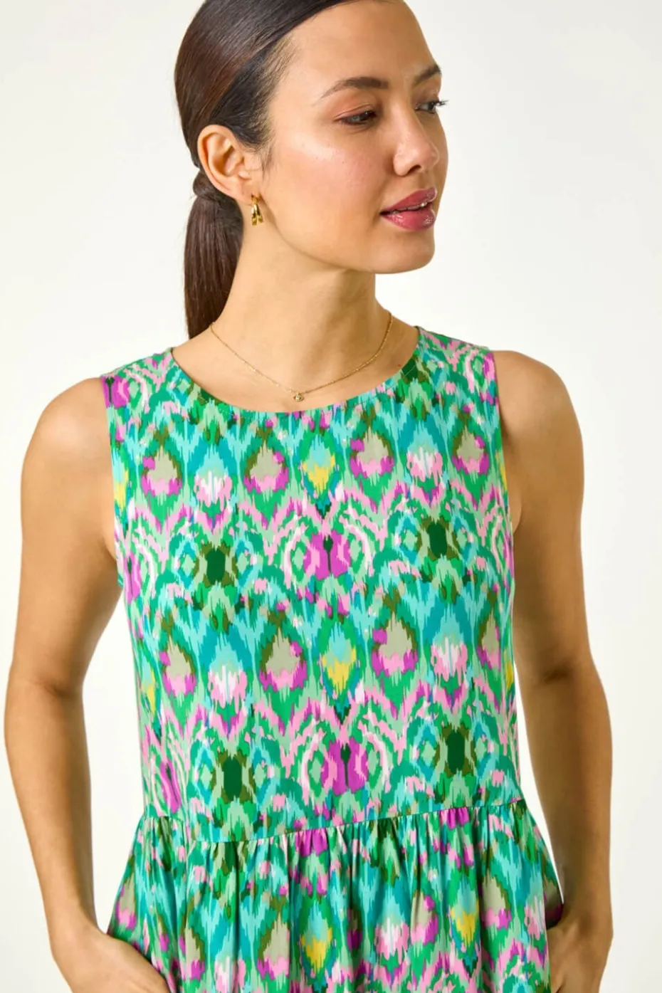 Roman Green Abstract Print Smock Midi Dress