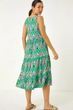 Roman Green Abstract Print Smock Midi Dress