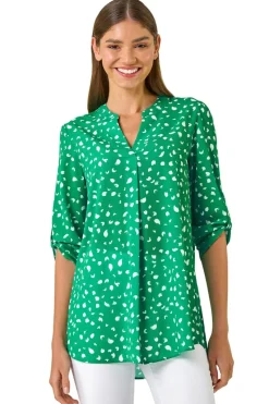 Roman Green Abstract Spot Print V-Neck Tunic Top