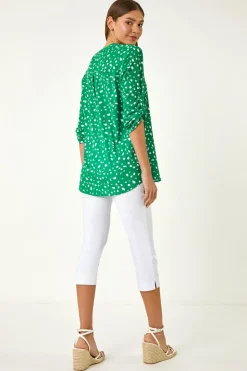 Roman Green Abstract Spot Print V-Neck Tunic Top