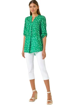 Roman Green Abstract Spot Print V-Neck Tunic Top