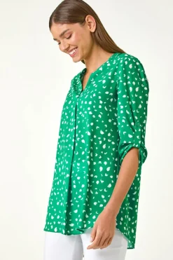 Roman Green Abstract Spot Print V-Neck Tunic Top