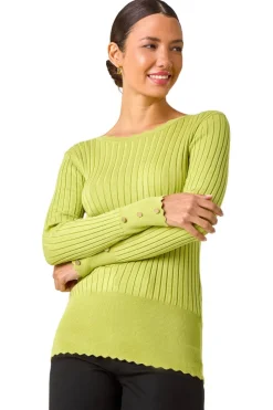 Roman Green Button Detail Ribbed Longline Jumper