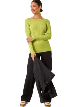 Roman Green Button Detail Ribbed Longline Jumper
