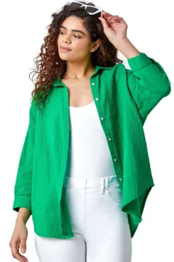 Roman Green Cotton Textured Button Shirt