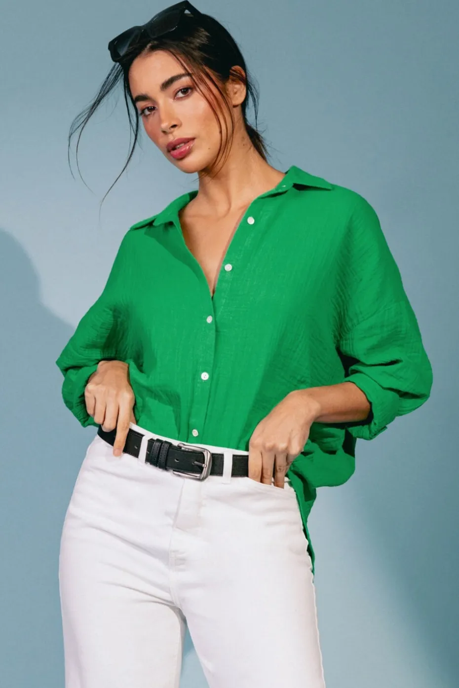 Roman Green Cotton Textured Button Shirt