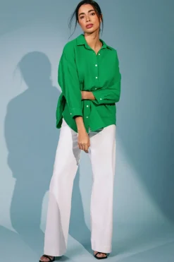 Roman Green Cotton Textured Button Shirt