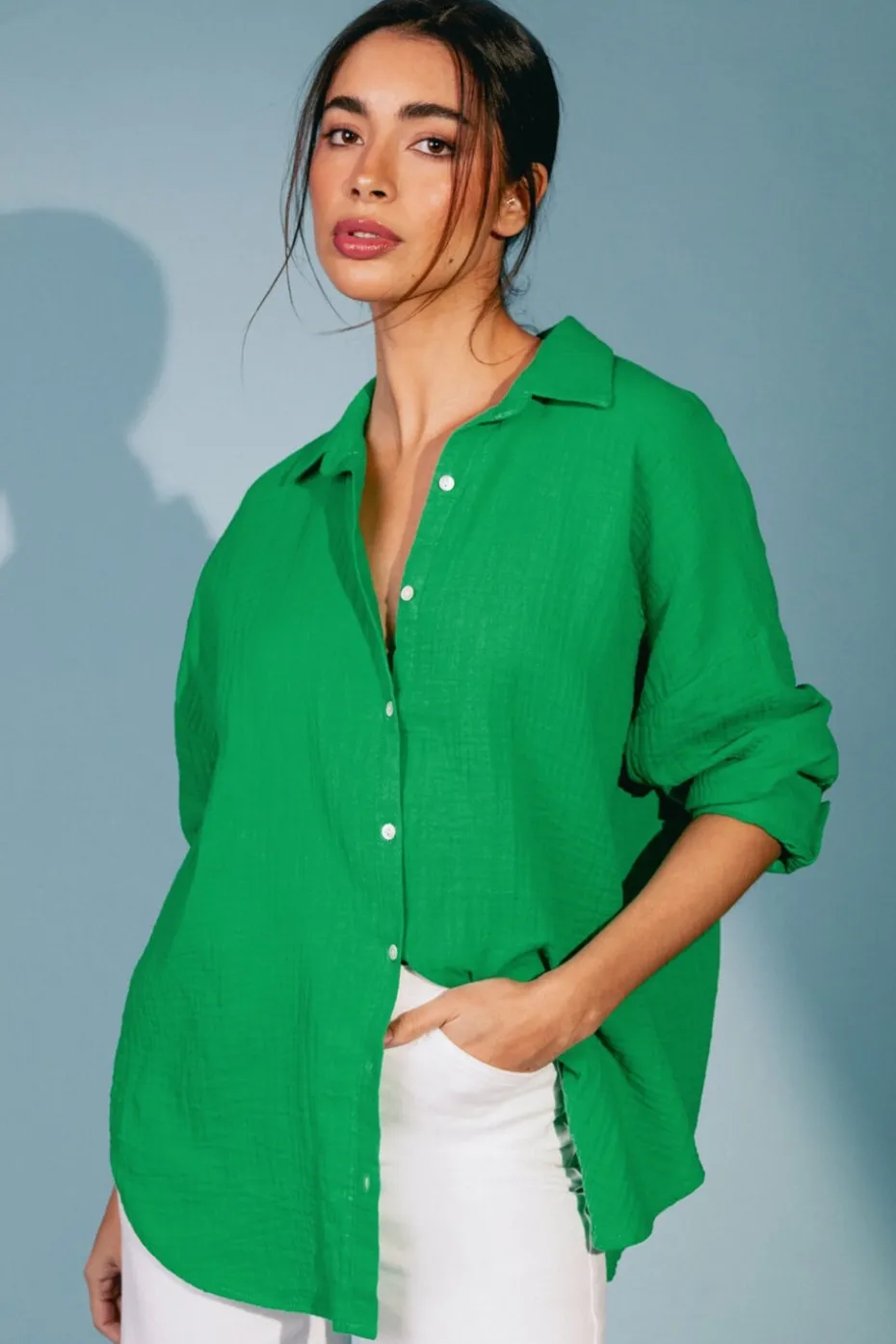 Roman Green Cotton Textured Button Shirt