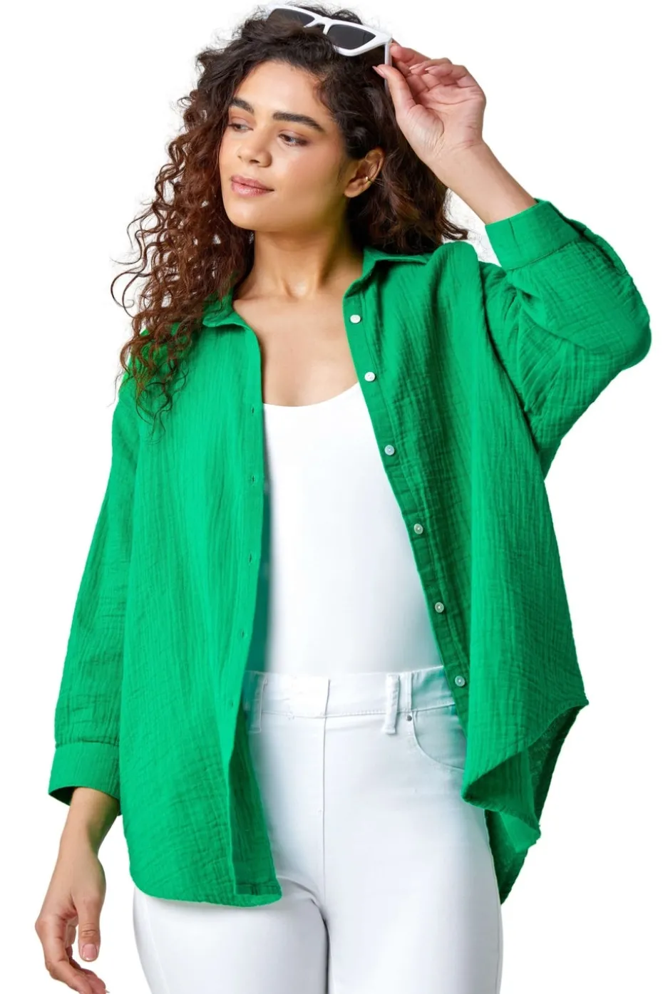 Roman Green Cotton Textured Button Shirt