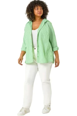 Roman Green Curve Stripe Buttoned Shirt