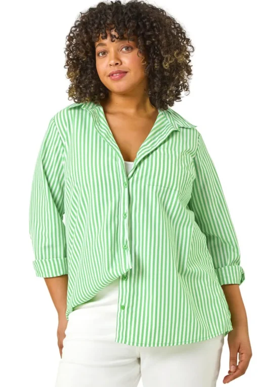 Roman Green Curve Stripe Buttoned Shirt