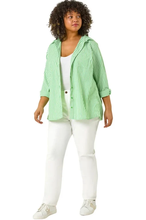 Roman Green Curve Stripe Buttoned Shirt