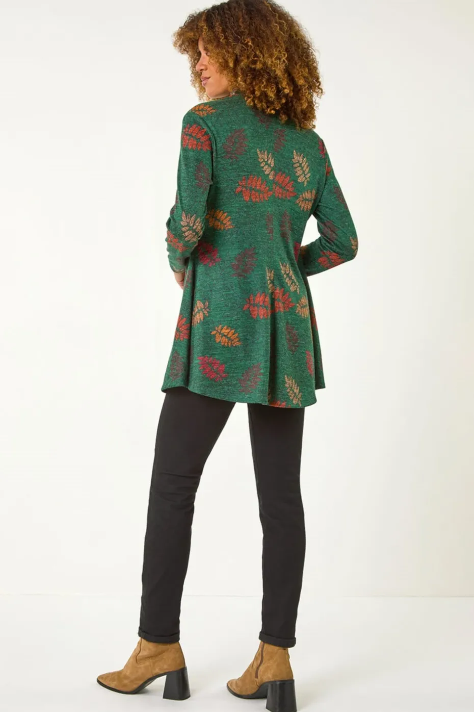 Roman Green Floral Print High Neck Stretch Tunic Top