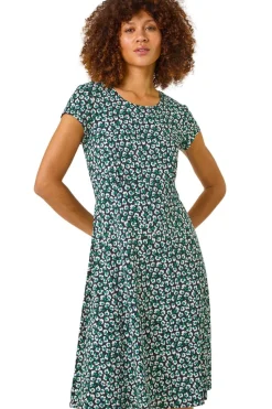 Roman Green Floral Printed Tea Dress