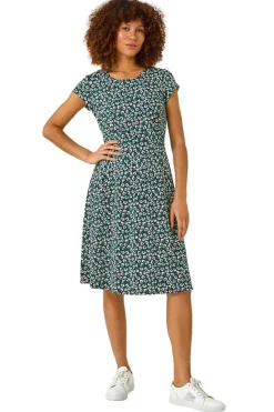 Roman Green Floral Printed Tea Dress