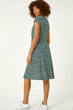 Roman Green Floral Printed Tea Dress