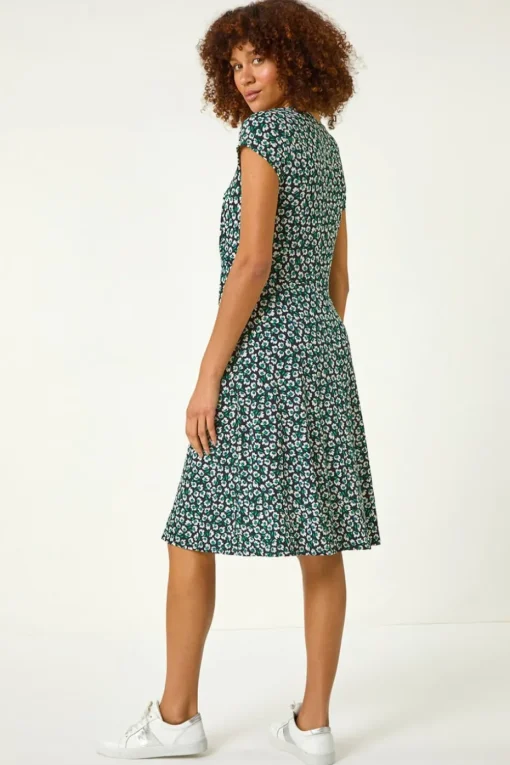 Roman Green Floral Printed Tea Dress