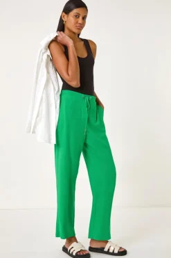 Roman Green Full Length Linen Trousers