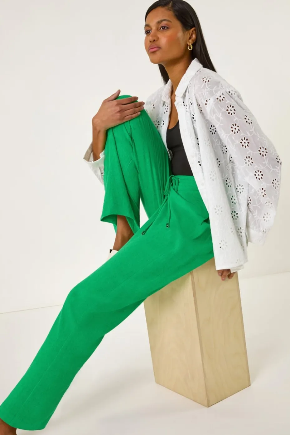 Roman Green Full Length Linen Trousers