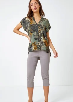 Roman Green Leaf Print Relaxed Shirt