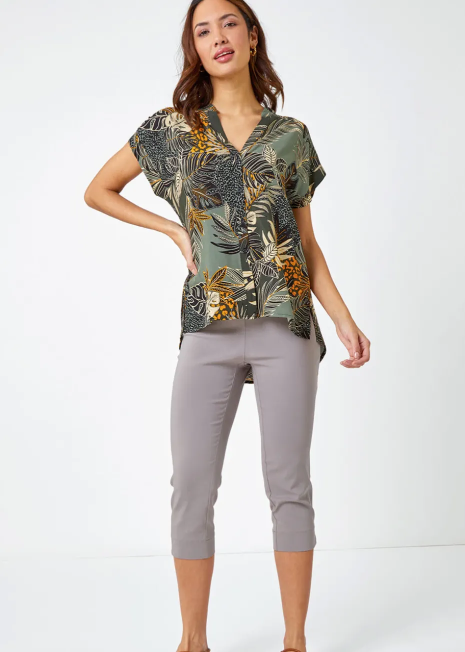 Roman Green Leaf Print Relaxed Shirt