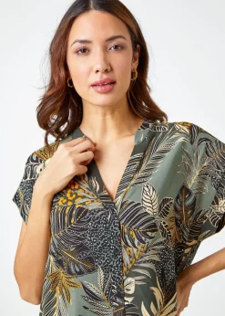 Roman Green Leaf Print Relaxed Shirt
