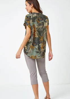 Roman Green Leaf Print Relaxed Shirt