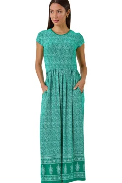 Roman Green Paisley Relaxed Stretch Maxi Dress