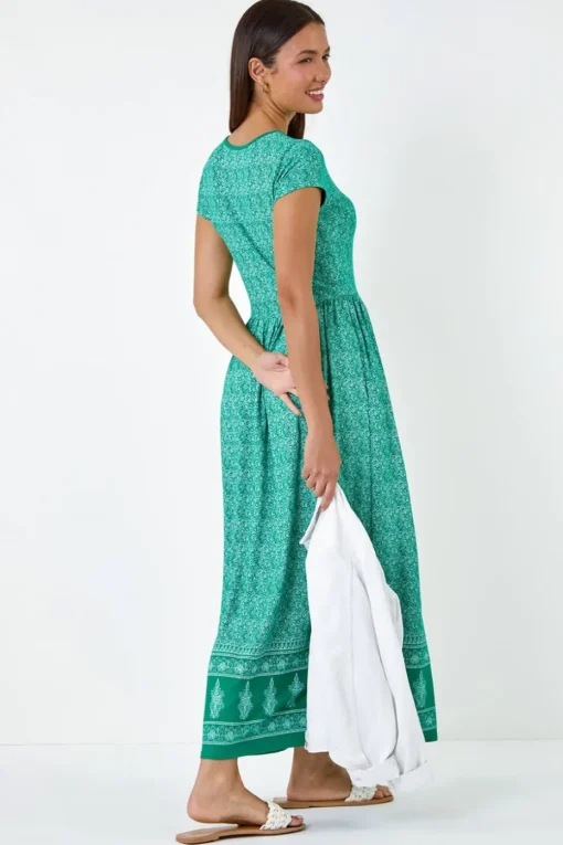 Roman Green Paisley Relaxed Stretch Maxi Dress
