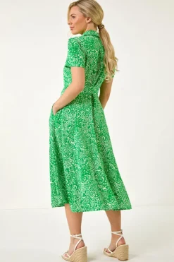 Roman Green Petite Abstract Print Button Shirt Dress